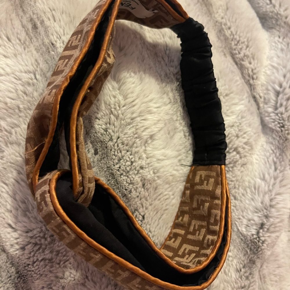 Fendi Brown Monogram Headband with Black Elastic